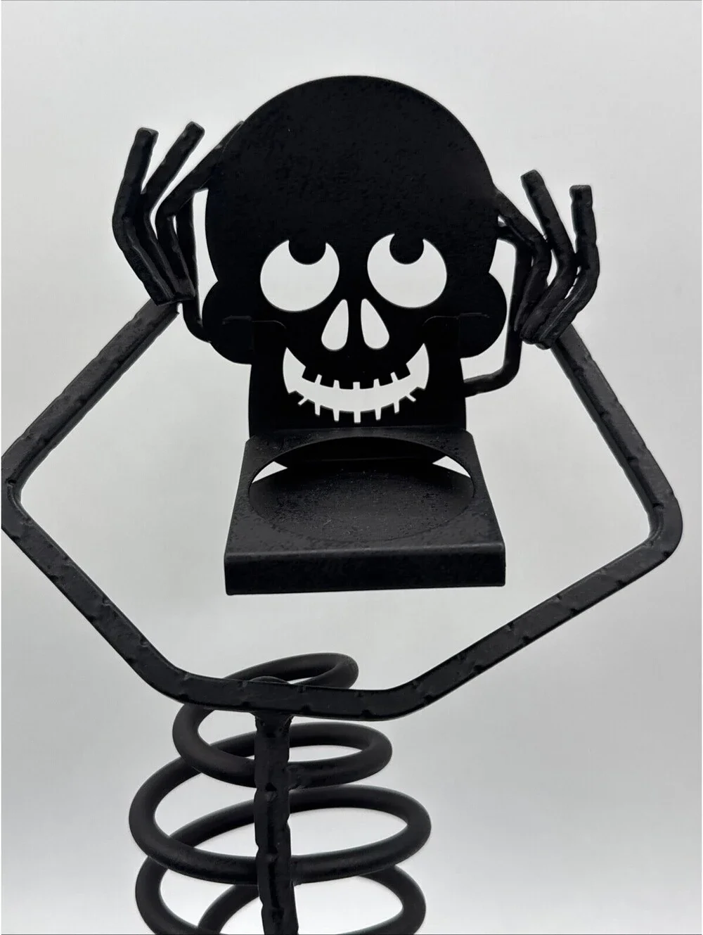 Vintage PartyLite Mr Bones Skeleton 15.25” Black Wrought Iron Votive Holder
